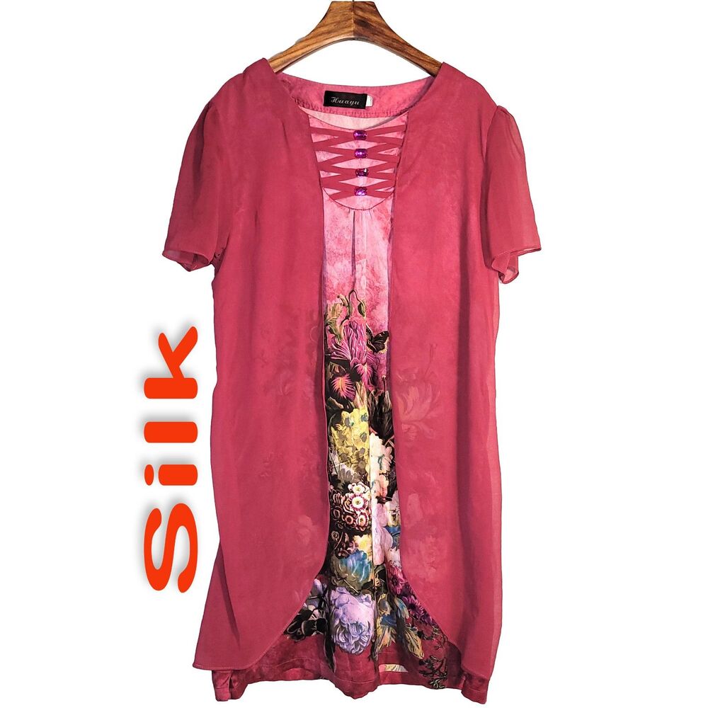 Women's Silk Size XL Faux Cape Two-Piece Satin Dress Short Sleeve SAC111